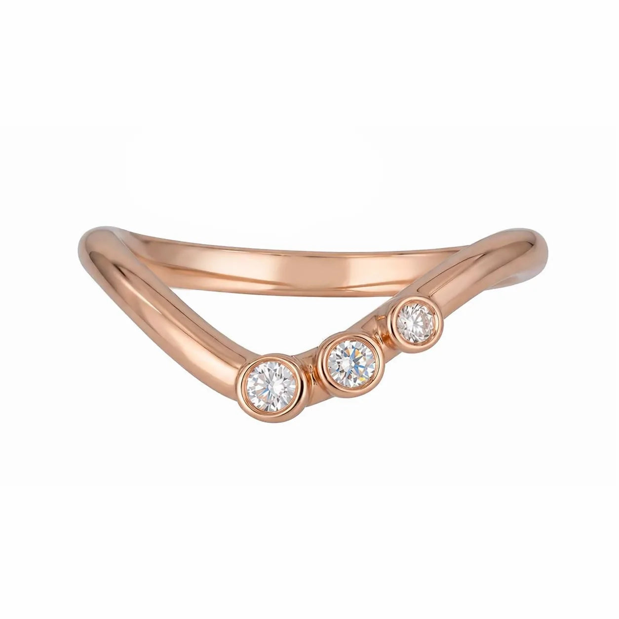 Astra Ring rose gold three stone bezel