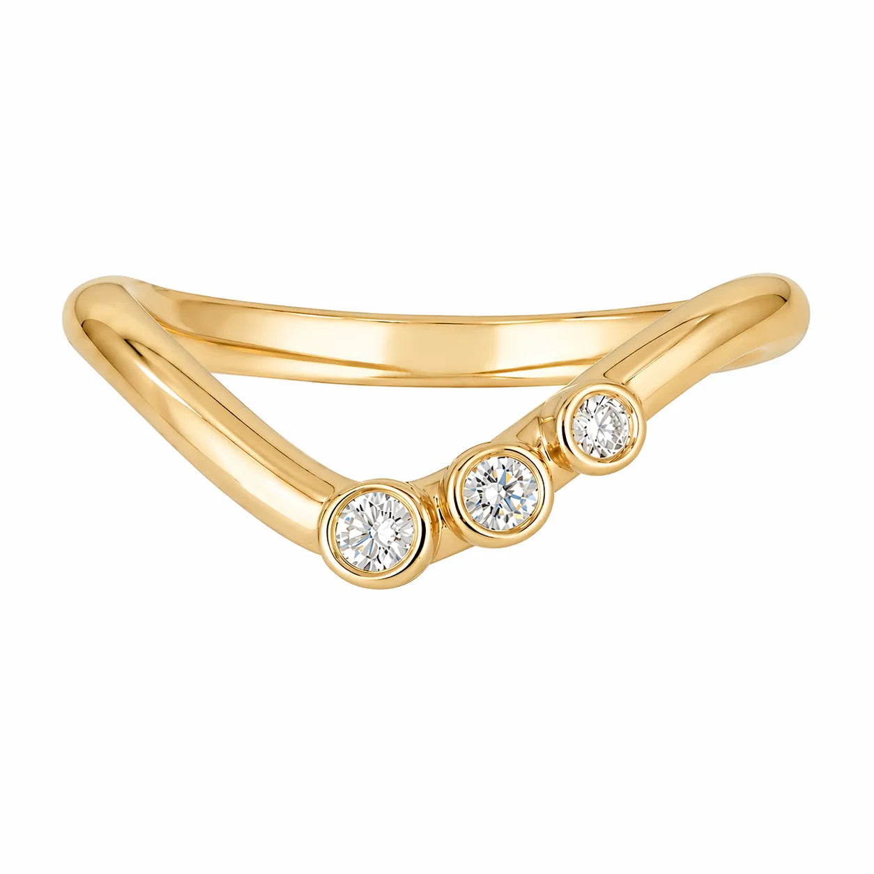 Astra Ring yellow gold three stone bezel lab grown diamond